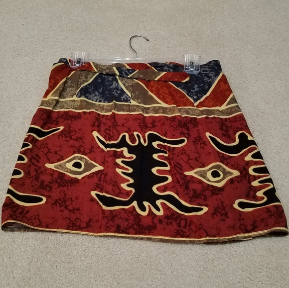 East Winds Trading Co Wrap Around & Self Tie Mini Skirt Batik-Like Print NWOT - Picture 5 of 8
